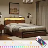 Bed Frame with Storage Headboard and 4 Drawers Bed Frame Size with Charging Station LED Lights Metal Platform Non-Sl 3