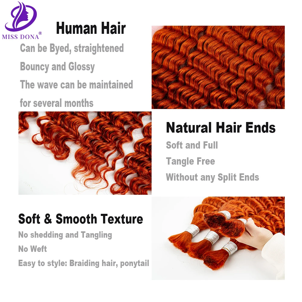 Ginger Deep Wave Human Hair Bulk Extension  Virgin Human Hair No Weft Hair Bundles for Weaving