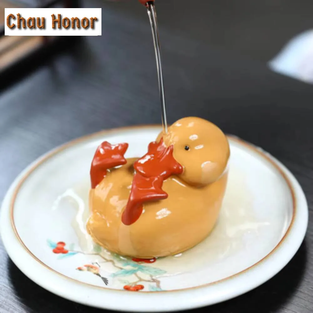 Creative Small Yellow Duck Teapot Cover Holder Yixing Purple Clay Cover Frame Zisha Pot Lid Shelf Tea Pet Tea Set Art Collection