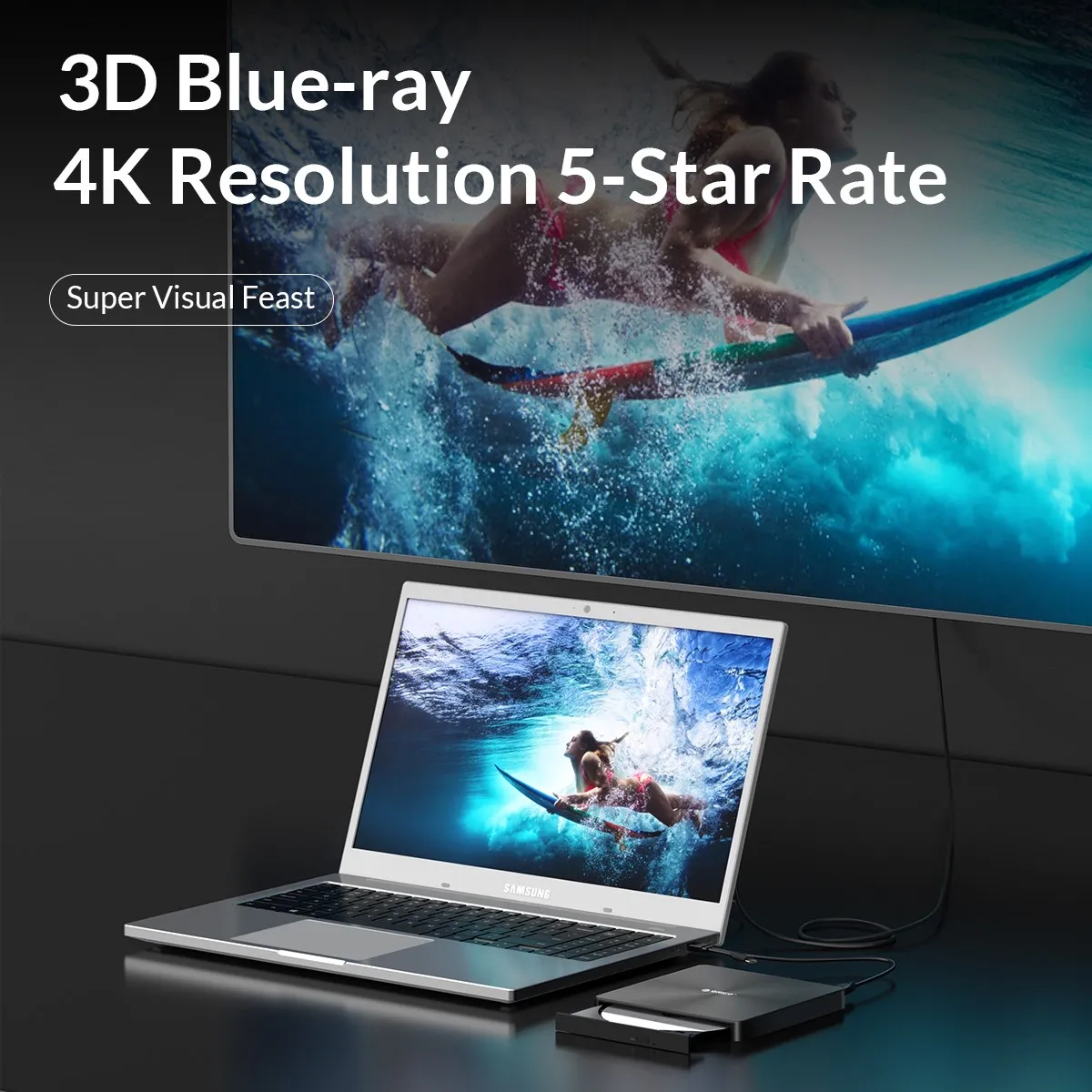 ORICO 100GB Blu-ray Portable BD CD Player CD-ROM Player CD Burner Writer Reader for PC Laptop Windows blu ray 4K