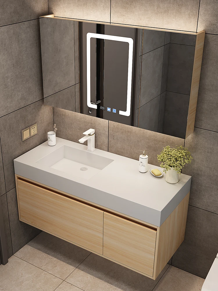 rock slab bathroom cabinet combination smart bathroom set hand wash face integrated basin washstand