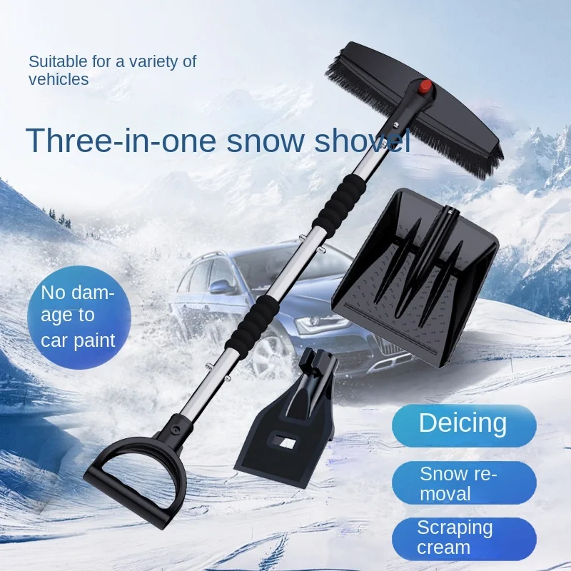 Snow shovel for cars 3-in-1 stainless steel snow shovel removable retractable winter snow deicing tool for cars