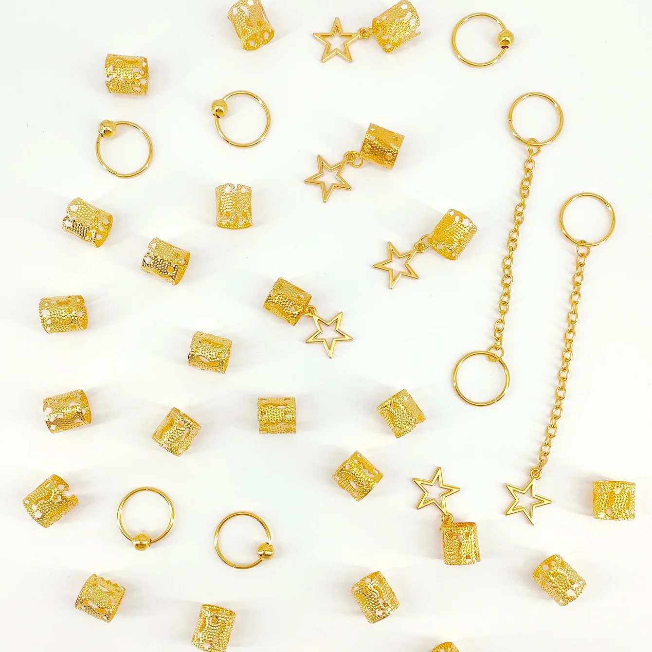 Star Dreadlock Hair Braid Cuffs & Decorations Set - 32-Piece Hair Jewelry Accessories