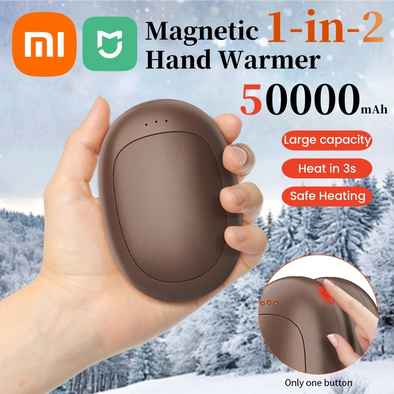 Portable Hand Warmer Xiaomi 1/2 Magnetic 50000mAh Large Capacity USB Rechargeable for Camp Skiing Trips
