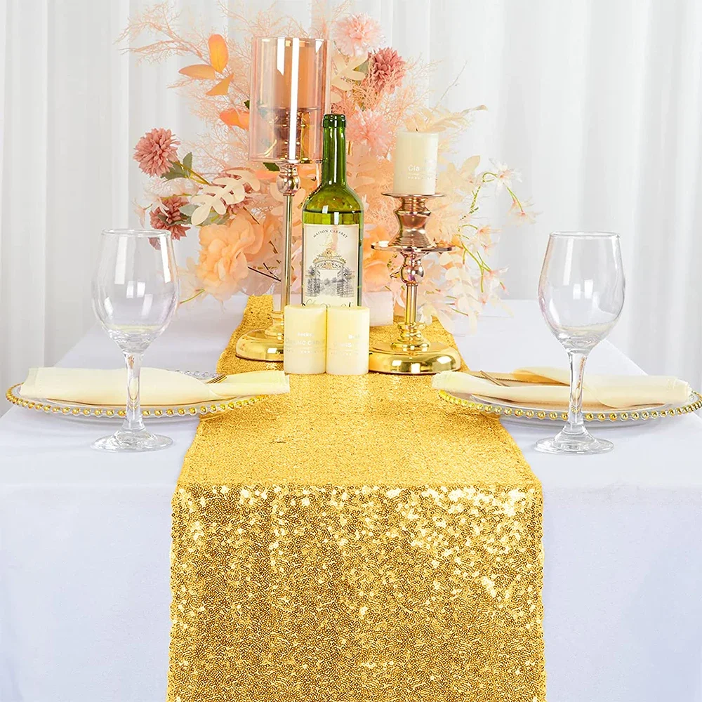 Description Picture 6 of itemTable Runner Glitter Golden Sequin Wedding Decorations Tablecloth Christmas Bridal Baby Shower Party Thanksgiving Table Decor