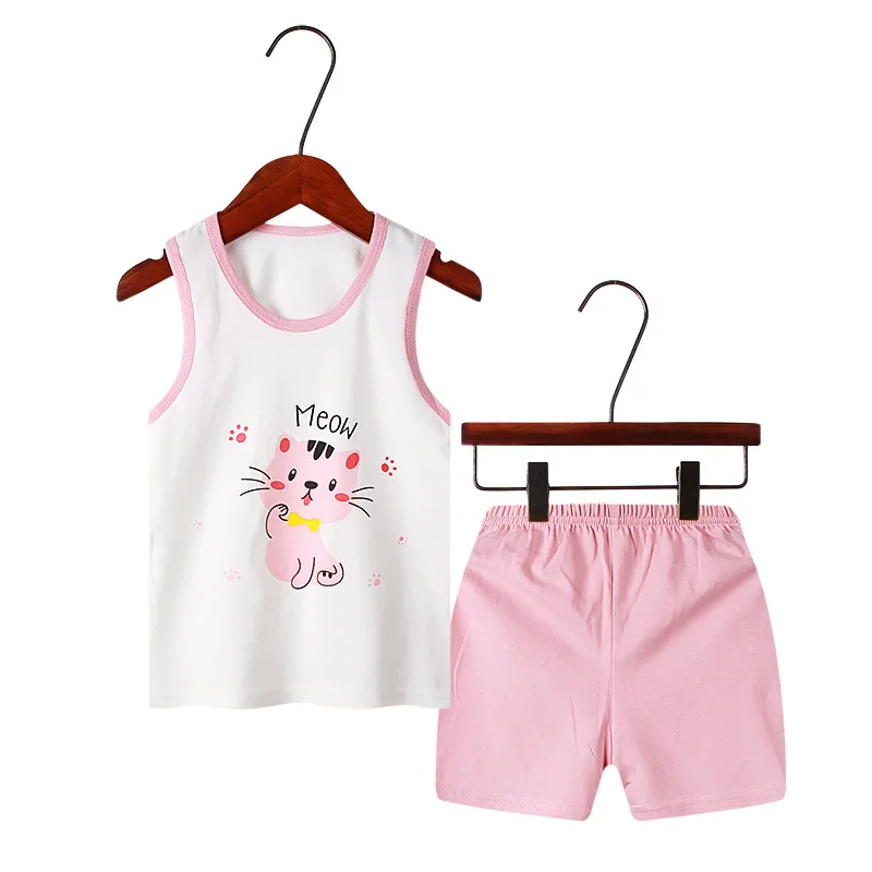 pajama sets cute	 Summer Sleeveless Animal Cartoon Children's Clothing Sets Boys and Girls Sets Kids Outfits Summer Boys Clothes Suits Boys Suits pajama sets cheap Sleepwear & Robes