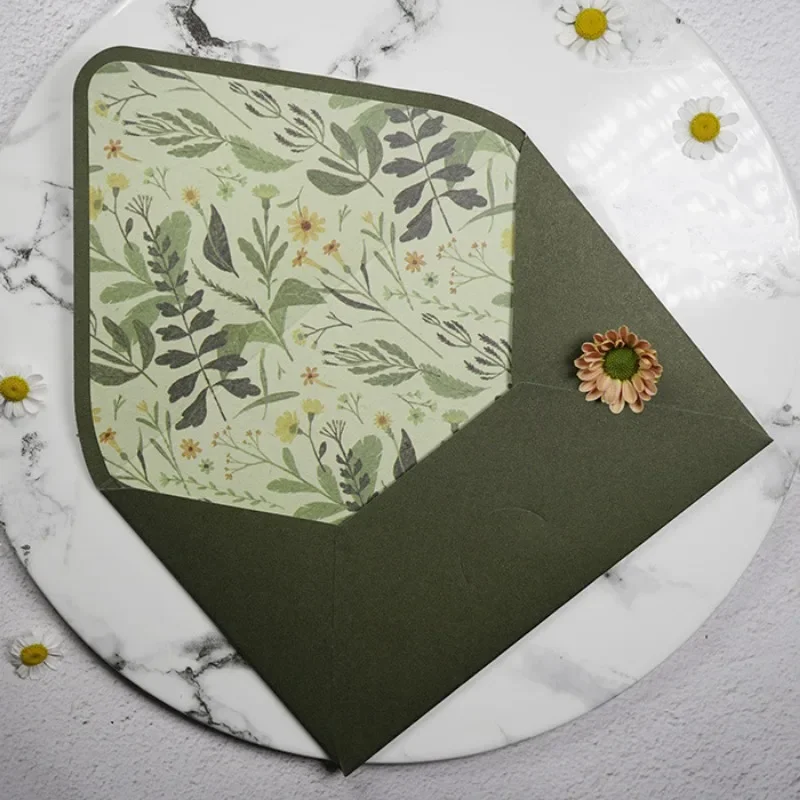 Avocado Green Series Vintage Envelopes Wedding Invitations Printing Lining Envelopes Invitation Stationary Paper