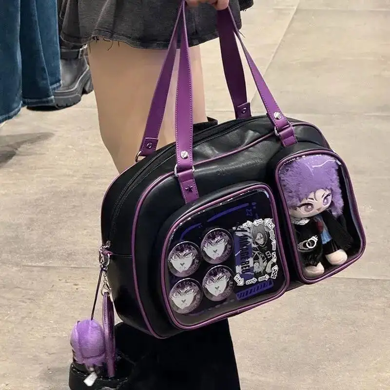 New Y2K Cute Ita Bag Fashion Large Capacity Shoulder Bag Lolita Girl Transparent Cosplay Handbag DIY Badge Display Crossbody Bag