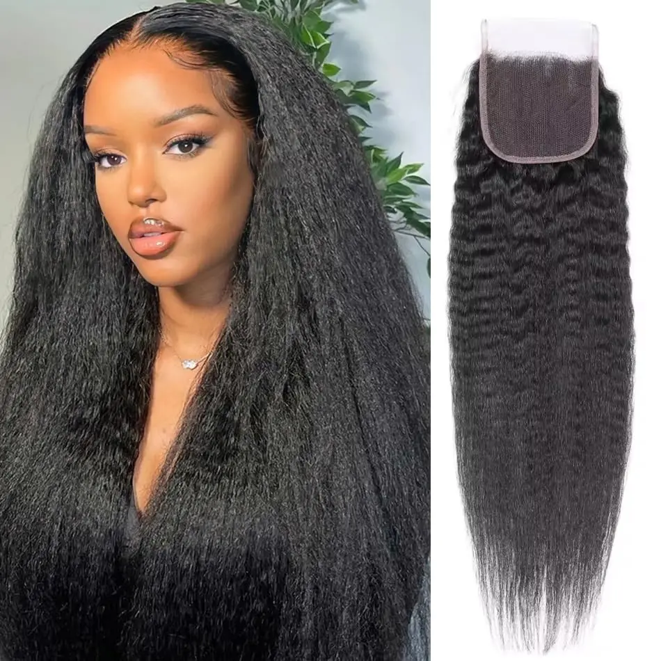 Brazilian Virgin Kinky Straight HD Lace Closure Unprocessed Yaki Straight Human Hair 4X4 Transparent Lace Closure