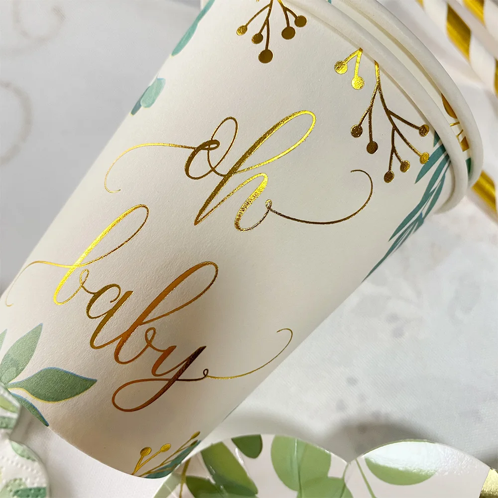 Description Picture 4 of itemGold Oh Baby Disposable Tableware Paper Plates Cups Napkin Baby Shower Gender Reveal Party Decoration Supplies