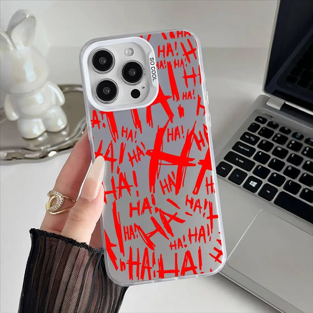 Joker's Smile Electroplated Phone Case with Special Metal Silver Button Design