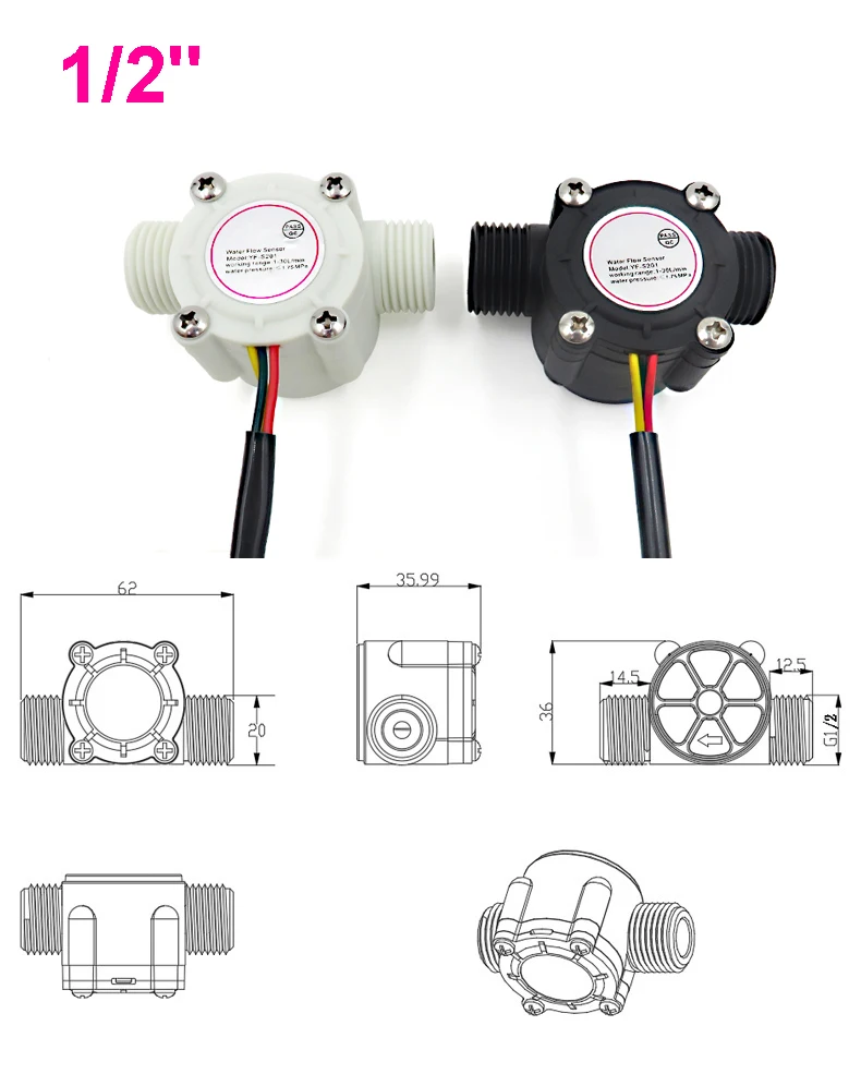 1/2 "3/4" 1 "Hall Durchflussmesser Wasser Fluss Sensor Flüssigkeit Control Sensor Schalter Durchflussmesser Für Gas wasser Heizung – Detail 4