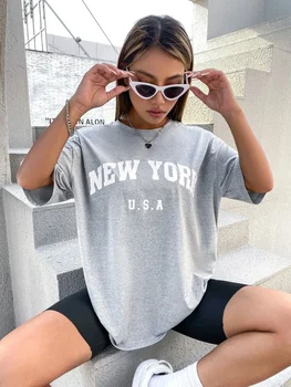 U.S.A New York USA City Street Printed Women T Shirts Breathable Summer T-Shirt Fashion Plus Size Clothing O-Neck Short Sleeve 1