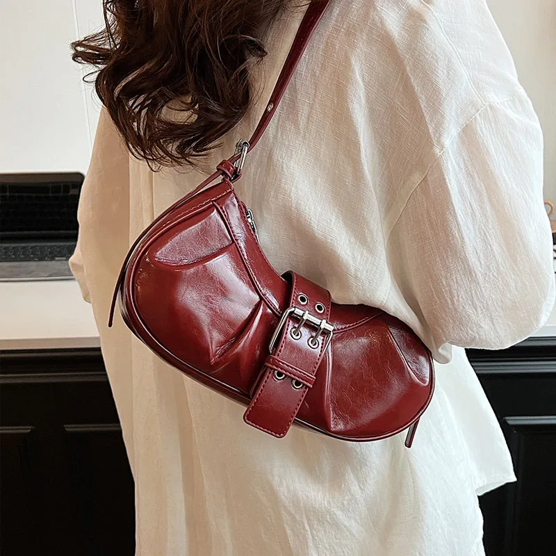 Leather Crossbody Bag Y2K for Women Clutch Purse with Adjustable Strap Hobo Bag Buckle Underarm Purse for Travel Work Shopping 3