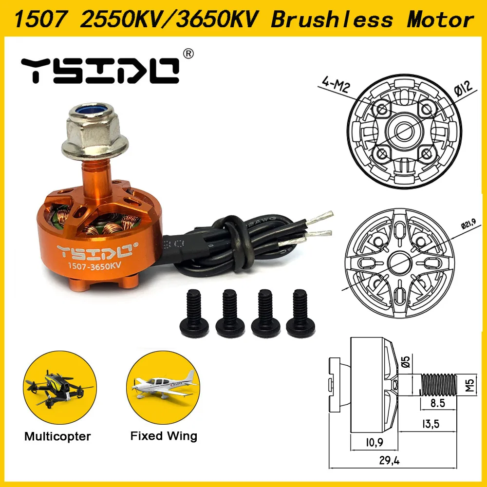 4Pcs YSIDO 1507 2550KV 3650KV 3-6S Brushless Motor for