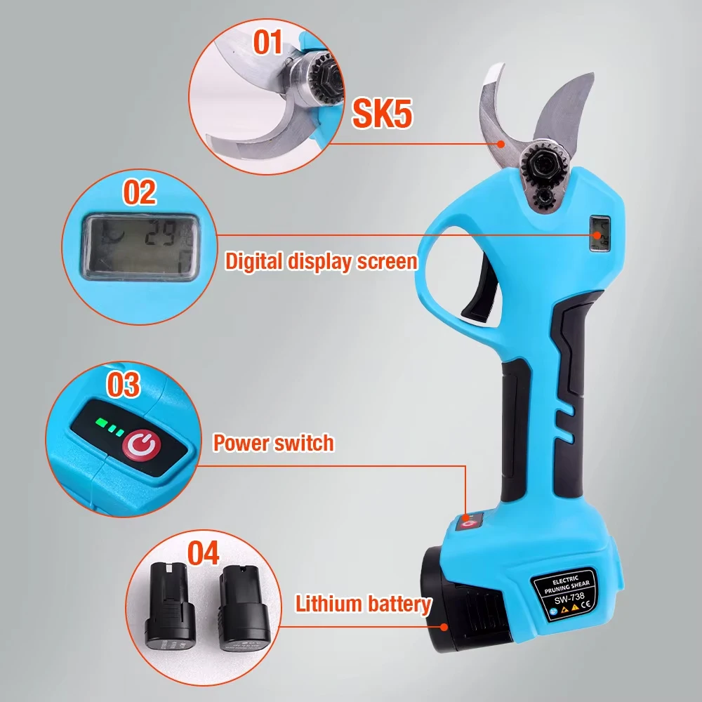 16.8V Cordless Electric Pruning Shears With 2PC Battery 28MM Max Cutting Efficient Fruit Tree Branch Cutter Secateur Garden Tool 6