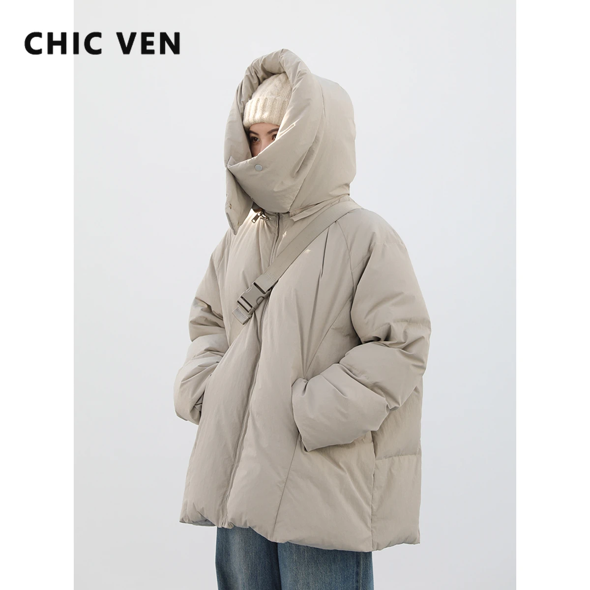 Glossy Disposable Down Jacket Women's Mid-length Loose Waist Bread Jacket