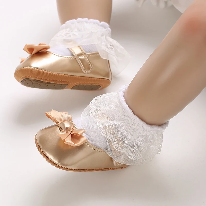 Spring And Autumn Cute Bow Soft Rubber Bottom Anti slip Princess Shoes 0-18M Newborn Casual Walking Shoes