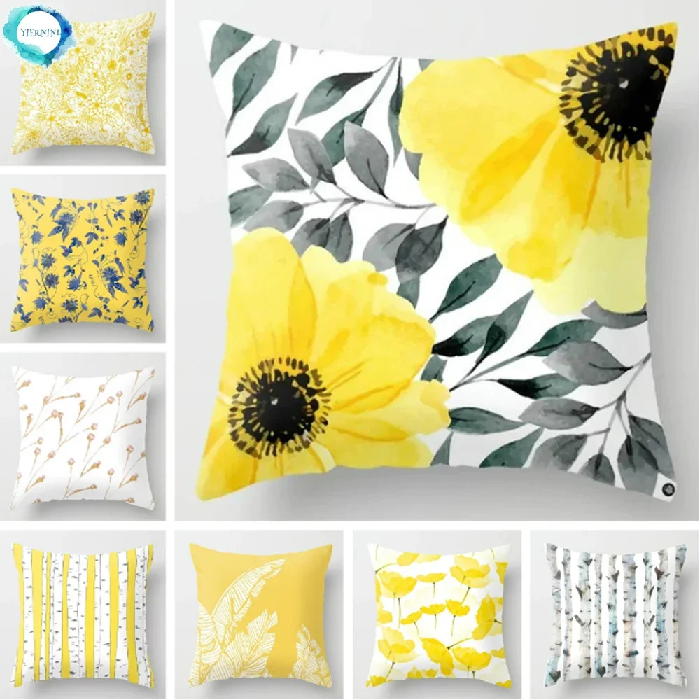 

Yellow Plant Flower Decorative Cushion Cover Polyester Throw Pillow Cover Pillowcase for Sofa Home Decor 45X45CM Fundas De Cojin