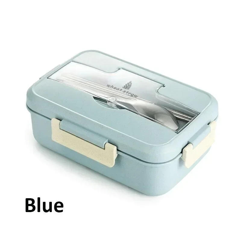 Portable Children's Bento Lunch Box with Tableware, Spoons & Chopsticks - Eco-Friendly Wheat Straw
