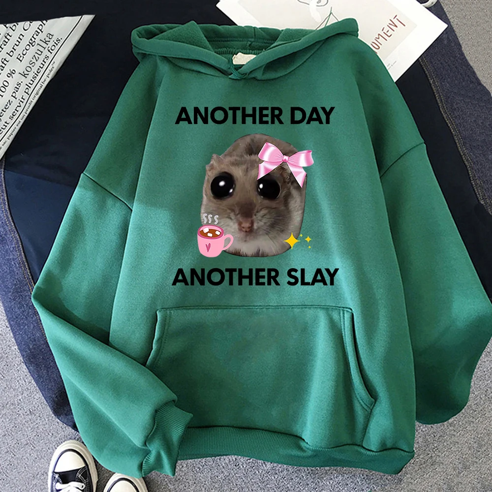 Sad Hamster Another Day Another Slay Hoodie Cute Women Funny Harajuku Graphic Hoodies Unisex Autumn Winter Pullovers Sweatshirts 4