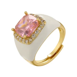 Elegant Pink Zircon Ring for Women - Romantic Big Stone Iced Out Fashion Jewelry (White pink)