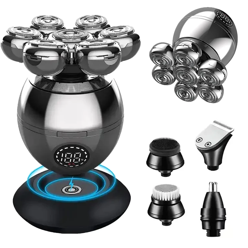 5 In 1 Electric Head Shaver for Bald Men 7D Floating Cutter Beard Trimmer Clipper IPX5 Waterproof Shaving USB Wireless Charging hair clipper,electric shaver,hair trimmer,electric razor,rotary shaver,cordless shaver