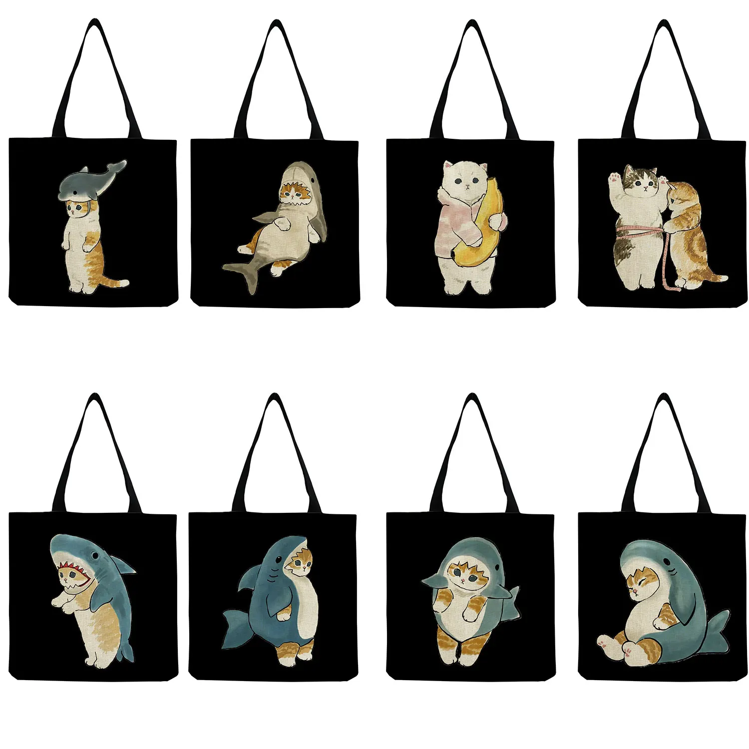 

Ladies Tote Bag Shopping Bag Eco Reusable Women's Shoulder Bag Travel Outdoor High Capacity Handbags Cute Animal Shark Cat Print