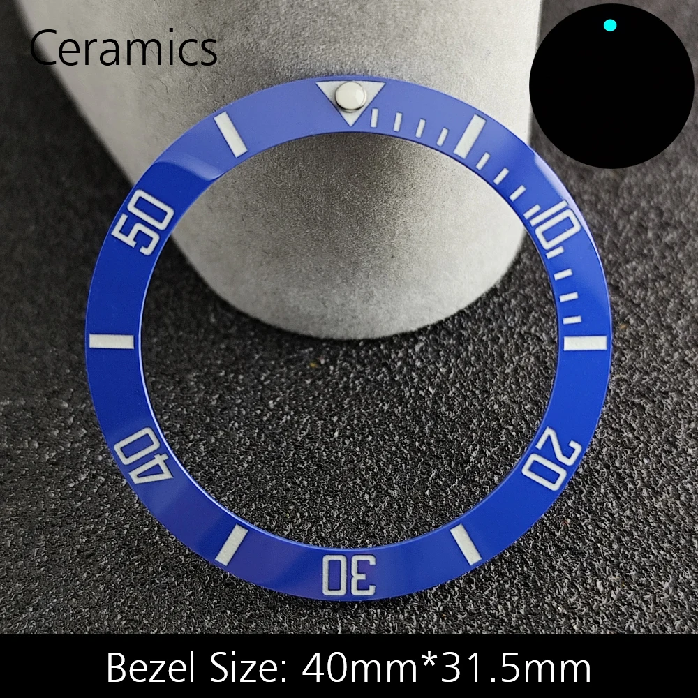 Blue Luminous Ceramic/Aluminum Watch Bezel Insert - Sloping 40mm