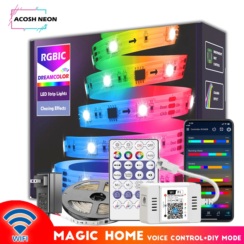 65,6 FT/20M adressierbaren streifen lichter RGBIC Dreamcolor nacht lichter  beleuchtung magie hause app steuerung led-streifen für home - AliExpress