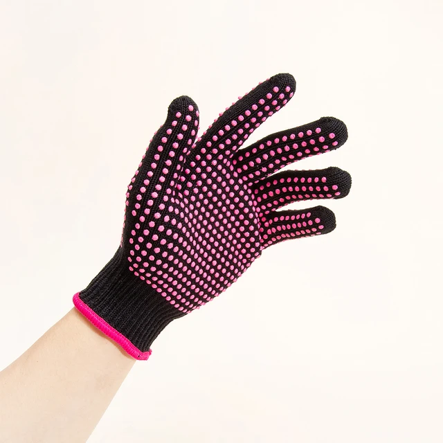 Guantes de peluquería resistentes al calor con golpes de silicona, guantes  de calor profesionales, antideslizantes para rizador de varita - AliExpress