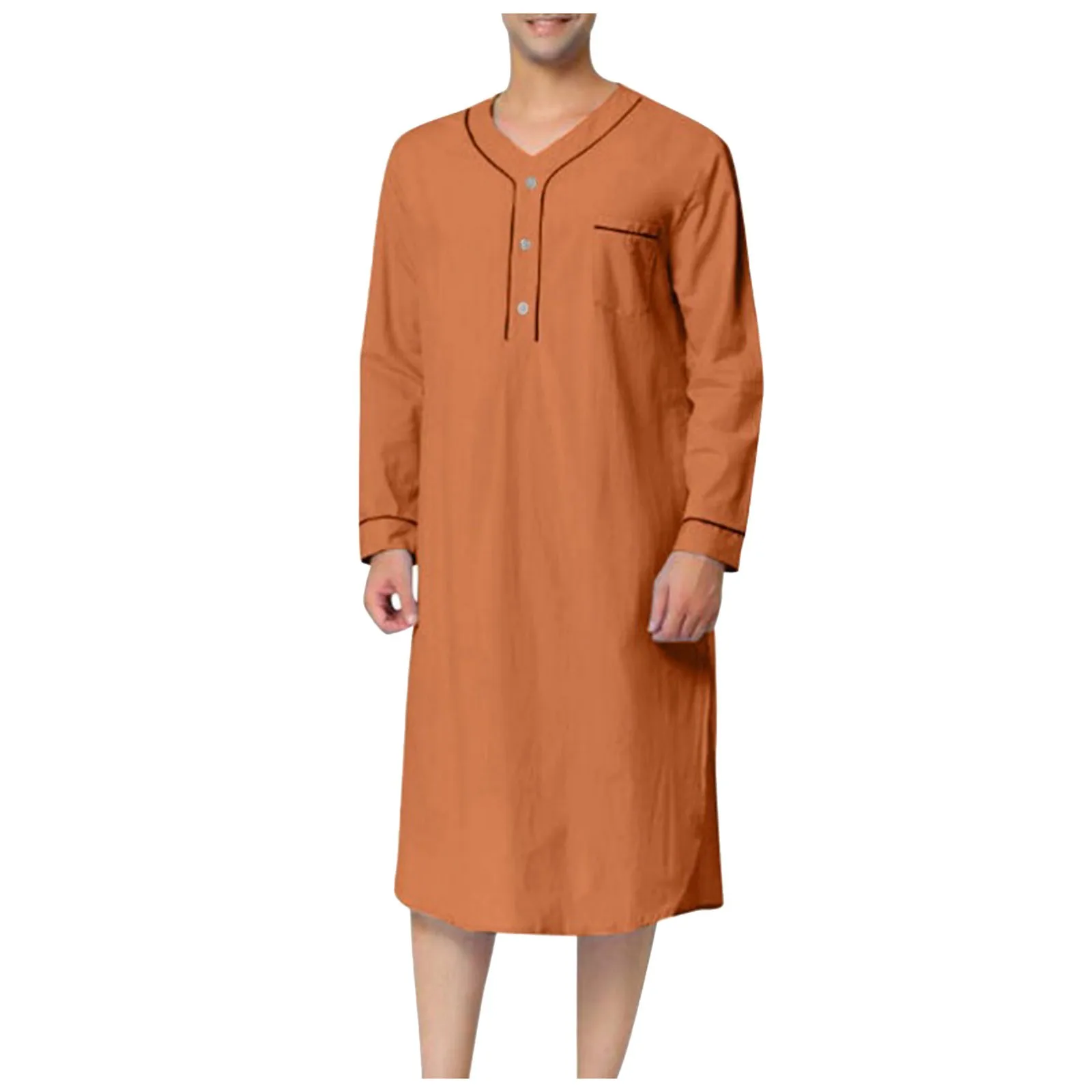 

Summer Men Thin Muslim Buttons Robes Shirts Solid Color Loose Long Sleeves Robe Islamic Saudi Arabia Home Kaftan Muslim Abaya