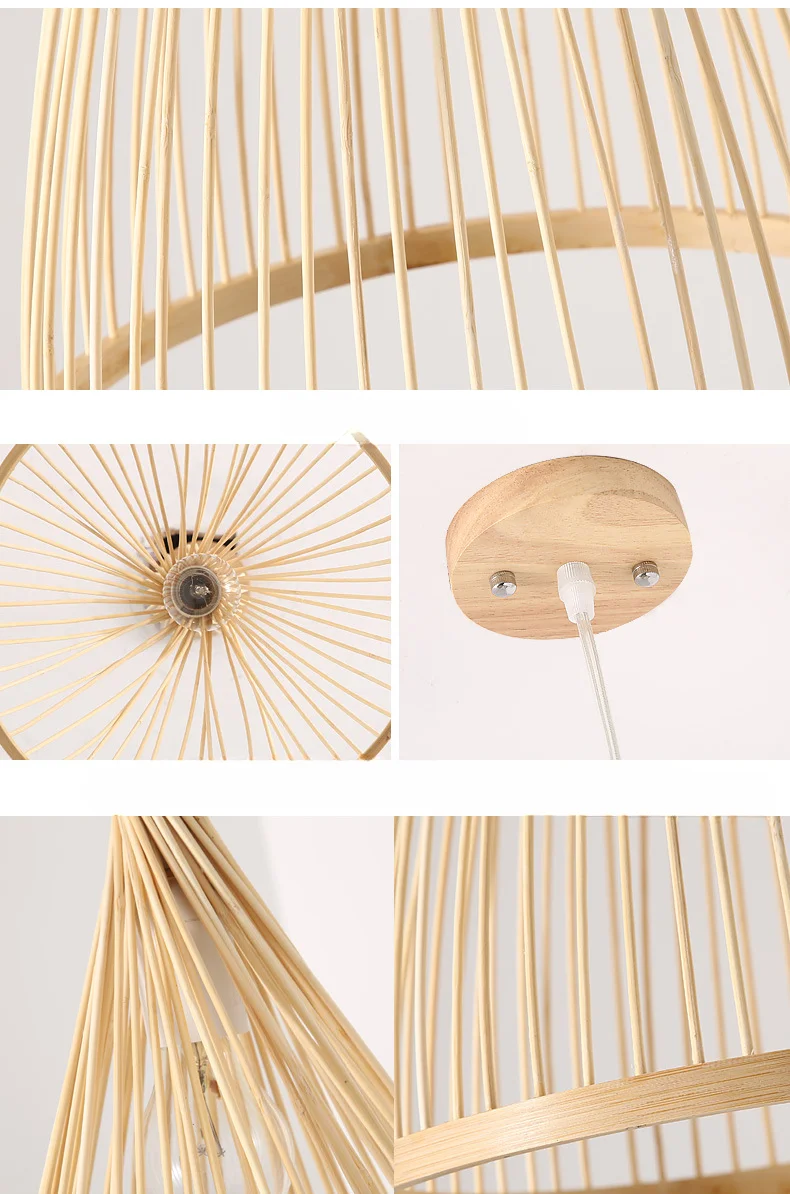 Description Picture 6 of itemBambooChandeliers Wood Base Lighting Bedroom Interior Classical Hand Woven Bamboo Pendant Light Fixture Vintage Pendant Lamp