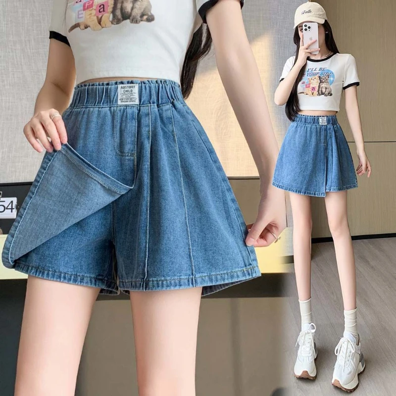 

Denim Shorts Women's Summer Thin A-line Wide Leg Loose Tight High Waist Slim Oversized Short Jean Pants Ladies Casual Pants Q446