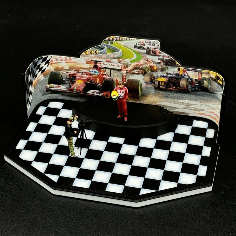 승자 포듐 차고 모델 F1 드라이버 세나 및 사진 작가 피규어, 절묘한 미니어처 디오라마 취미 컬렉션, 1/64 체중계