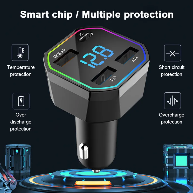 Car Charger 4 Port PD QC3.0 Fast Charge