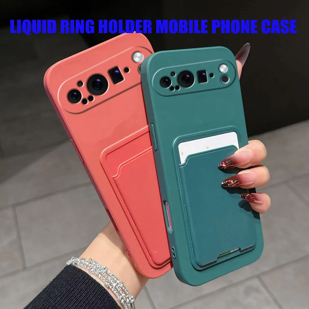 Liquid Silicone Card Holder Shockproof Phone Case with Back Pocket Wallet for Google Pixel 9 Pro XL