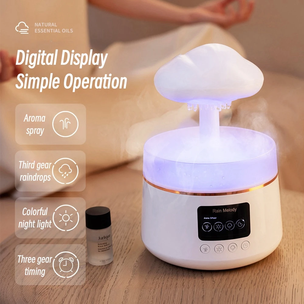 Ultrasonic Chuva Nuvem Umidificador de Ar, Difusor De Óleo Essencial, Mudo, USB, Timing Colorido Night Light, Mudo, Quarto, Yoga, 2, 4, 6H, 300ml