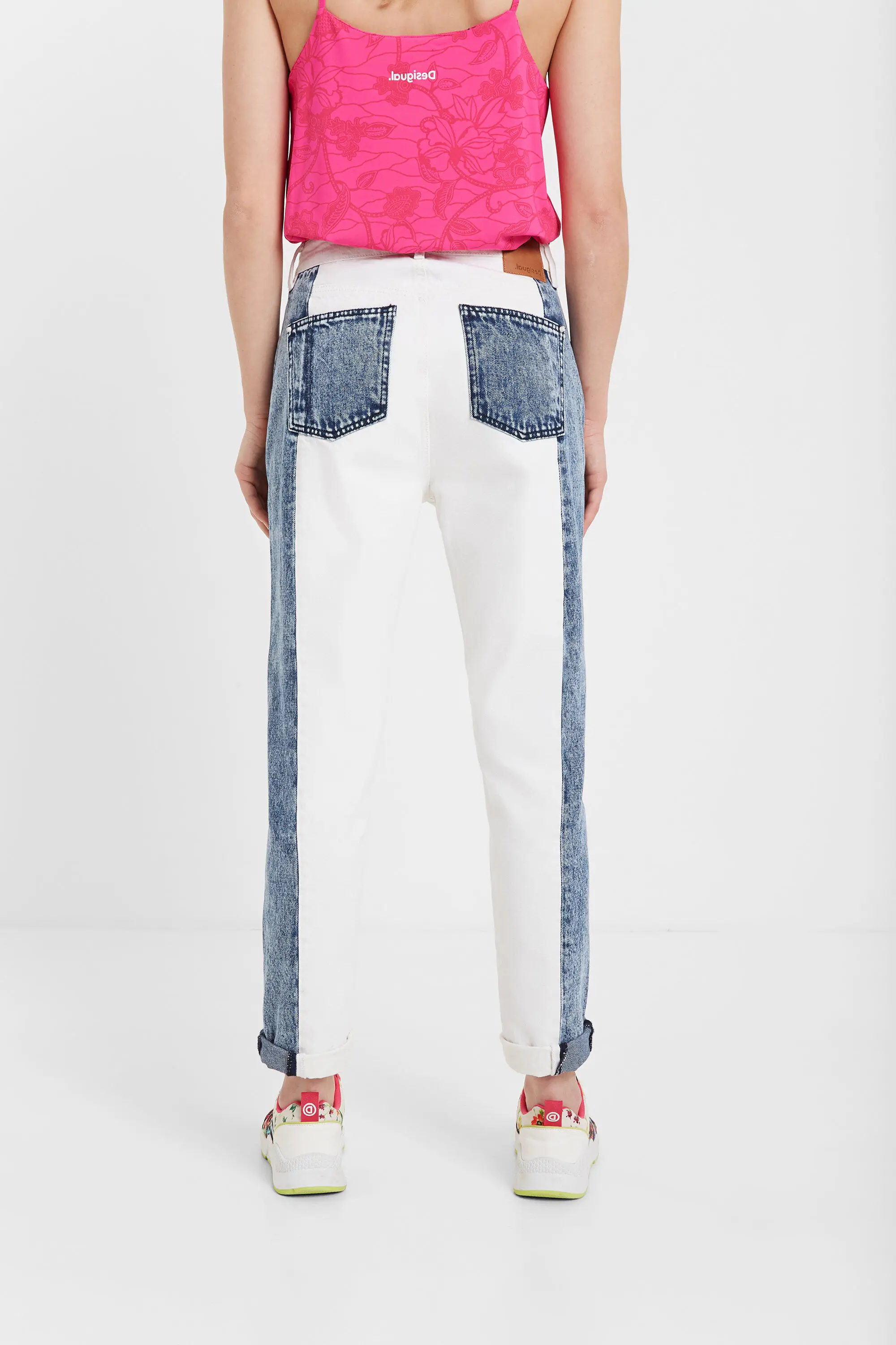 2022 Desigual year's hot spring women's stitching contrast color straight  loose casual high waist washed jeans|Jeans| - AliExpress
