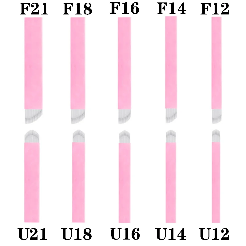 

50/100pcs 0.18mm pink Microblading Needles blades For Embroidery Pen U / V Shape Manual Permanent Makeup Eyebrow Blades