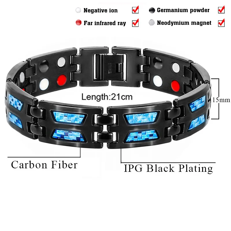 Women Men Health Therapy Magnetic Bracelet Power 4 in1 Negative Ions Germanium Stainless Steel Bangles magnetic bracelet