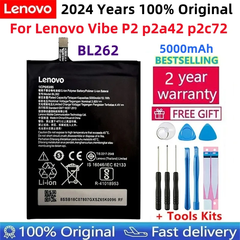 

100% New Original Battery For Lenovo Vibe P2 P2a42 P2c72 5000mAh BL262 Original High Quality Li-Polymer Batteria +Tools Kits