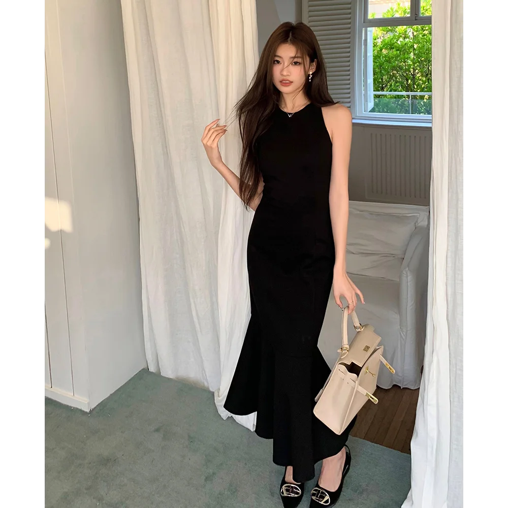 WomensSummerFashionStreetwearBlackDressSleevelessSlimFit