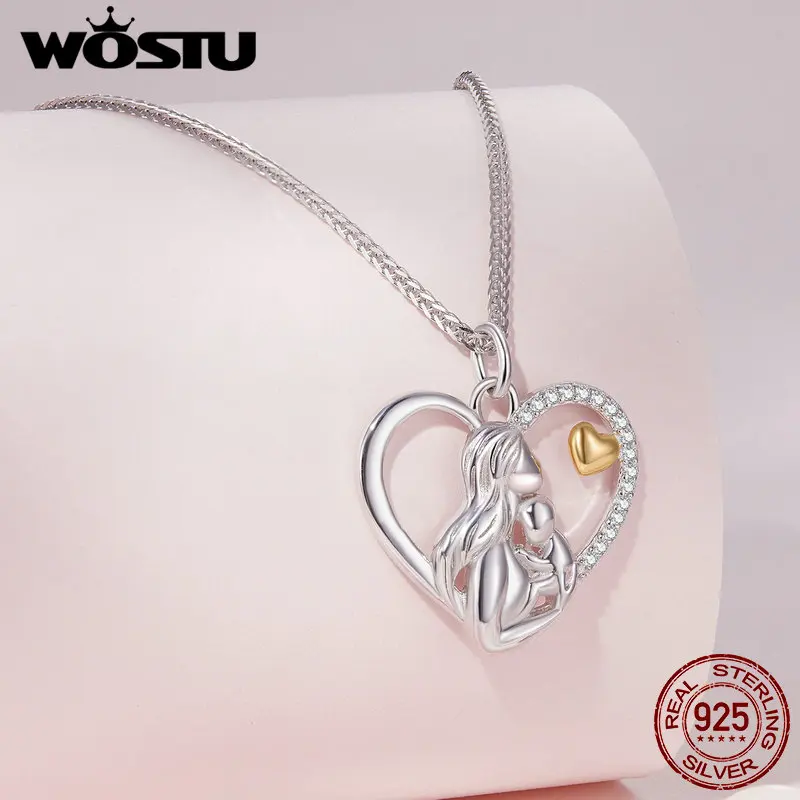 WOSTU 925 Sterling Silver Love Footprint Necklace Mother