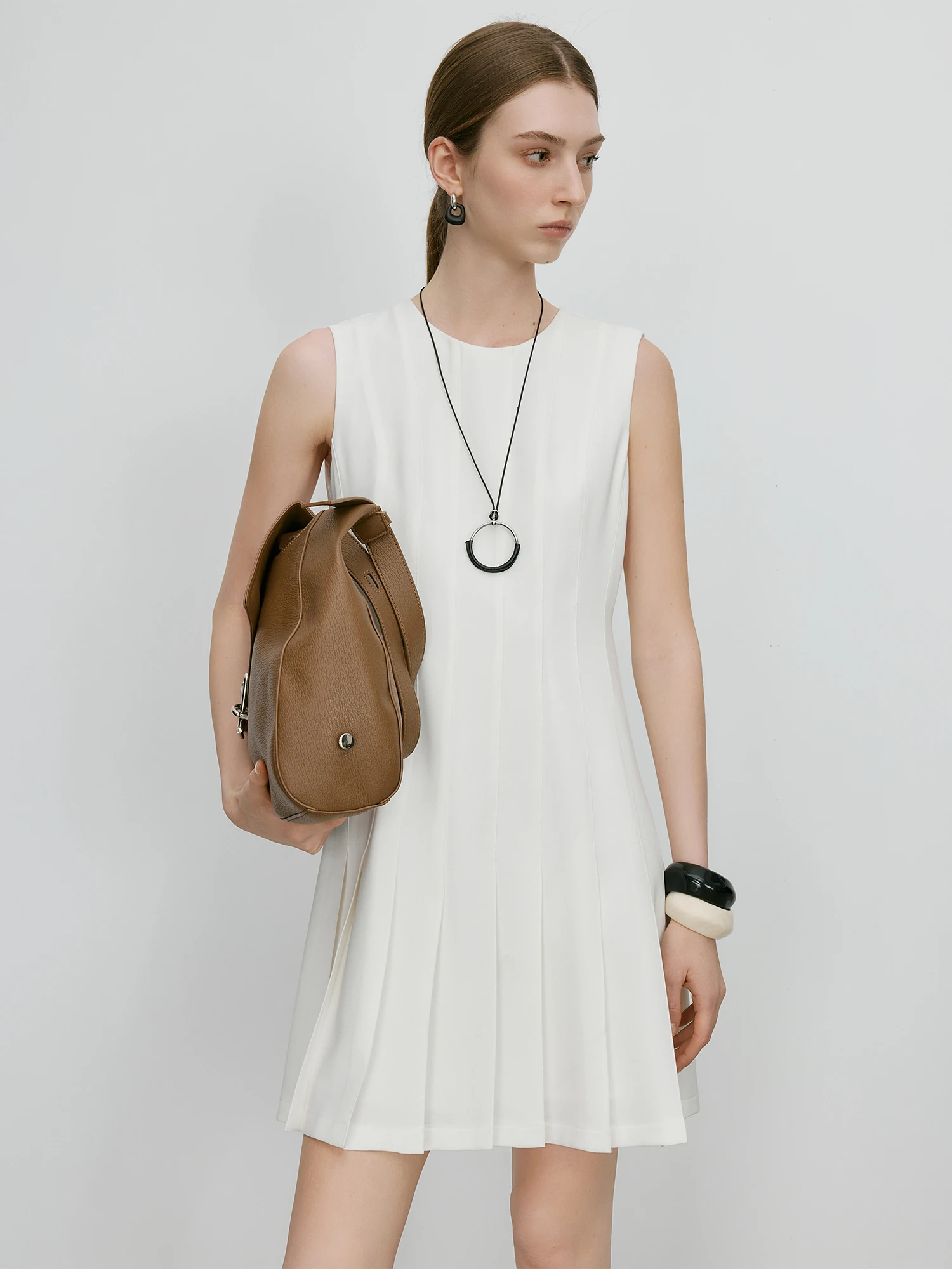 FSLE Premium Minimalism Old Money Style Acetate Sleeveless Vest Pleated Dress for Women, 2025
