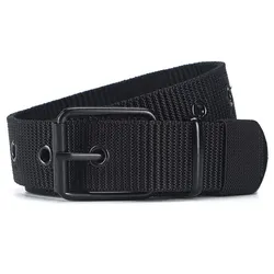 Unisex Trendy Canvas & Leather Eyelet Belt - Perfect for Outdoor Sports and Casual Wear (Black)
