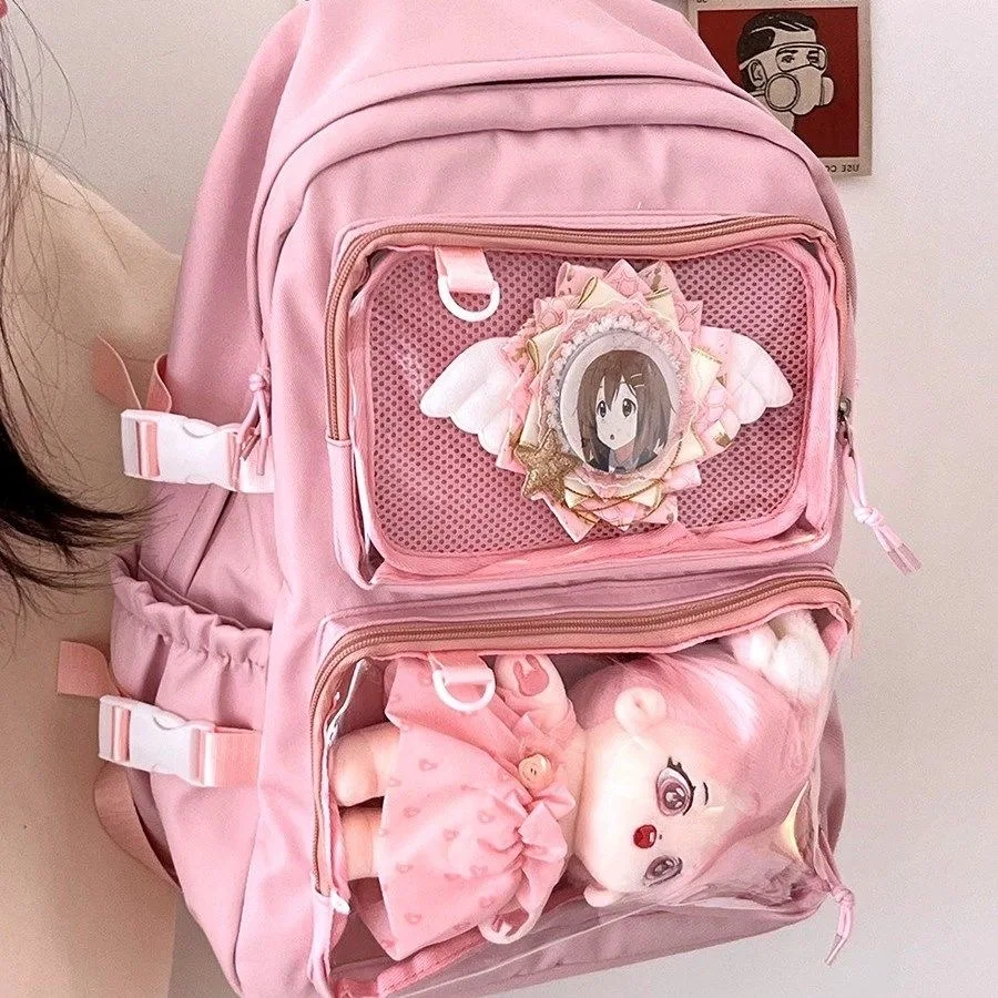 

Y2K Japanese High School Girls Backpack Transparent Pockets Itabag For Dolls Pins Display Plate Laptop Backpack Mochilas Ita Bag