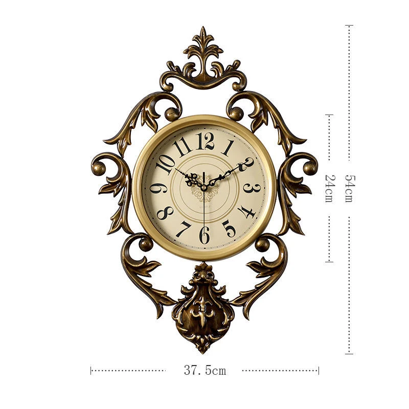 Mute Metal Large Wall Clock Study Wall Hollow Carved Gold Clocks A  