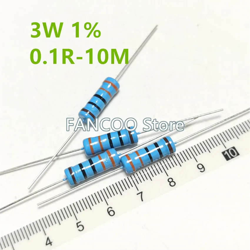 Resistor de película metálica, 50 unids/bolsa, 3W, 1%, 11K-100K, 11K, 12K, 13K, 15K, 16K, 18K, 20K, 22K, 24K, 27K, 30K, 33K, 36K, 39K 43K 47K 51K 56K 62K 68K 75K