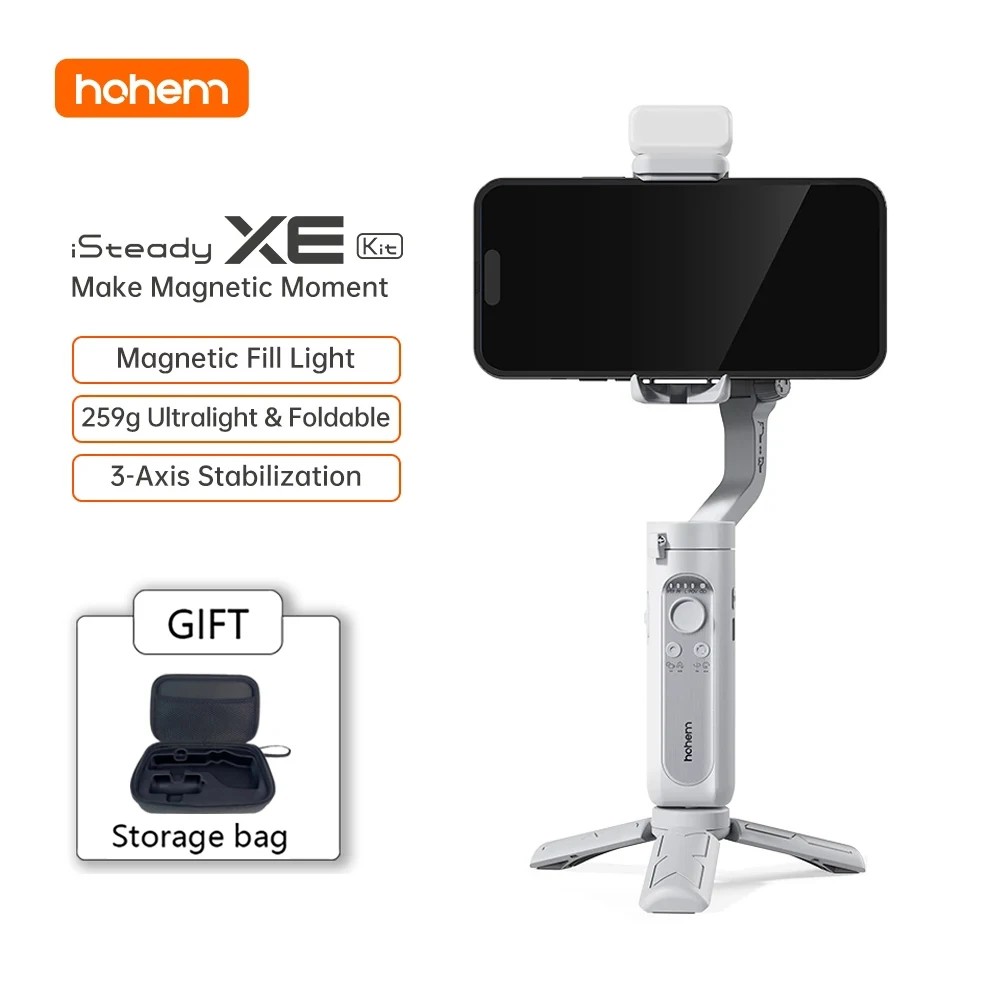 

Hohem iSteady XE Smartphone Gimbal 3-Axis Handheld Stabilizer Phone Selfie Stick Tripod with Magnetic Fill Light Video Lighting